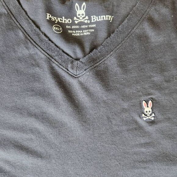 Psycho Bunny T Shirt Mens 5XL Big & Tall Navy Blue Embroidered Logo V Neck - Picture 3 of 3